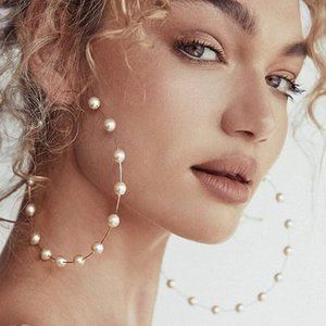 Large Hoops Super Huge Circle Pearls Earrings Thin Dangle Women Accessories